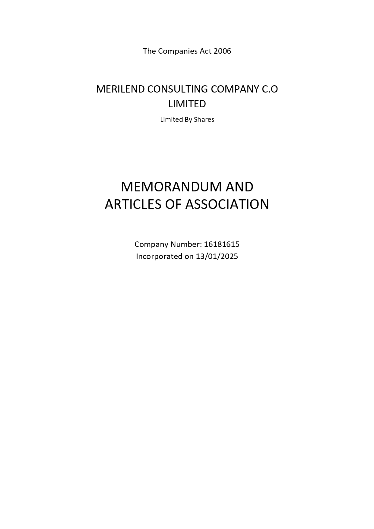 Memorandum and Articles of Association